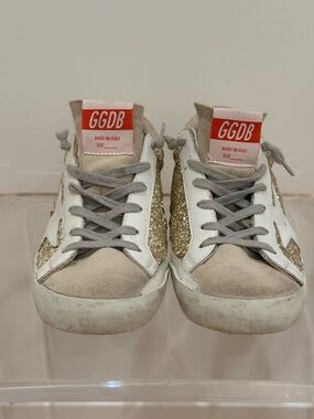 Golden Goose Superstar White and Gold Glitter Sneakers 38 Private Edit